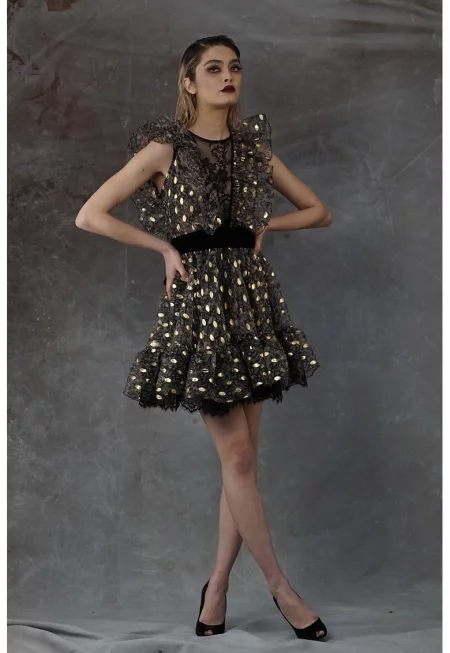 Разкроена рокля Eulalia с дантела - Златист/Tъмносив