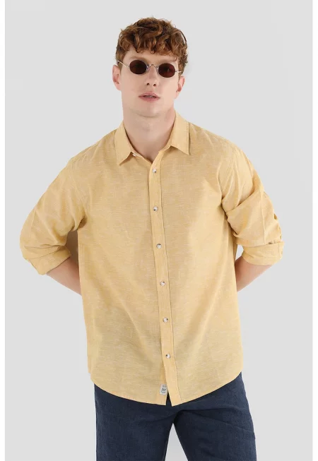 Риза от памук и лен с дълги ръкави