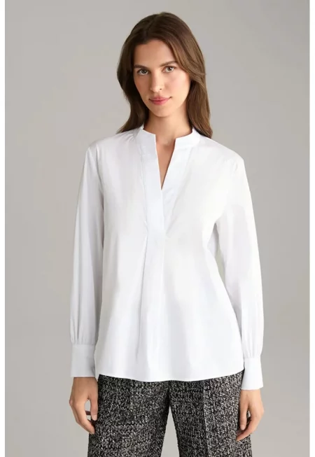 Риза с дълъг ръкав и V-образно деколте - Бял