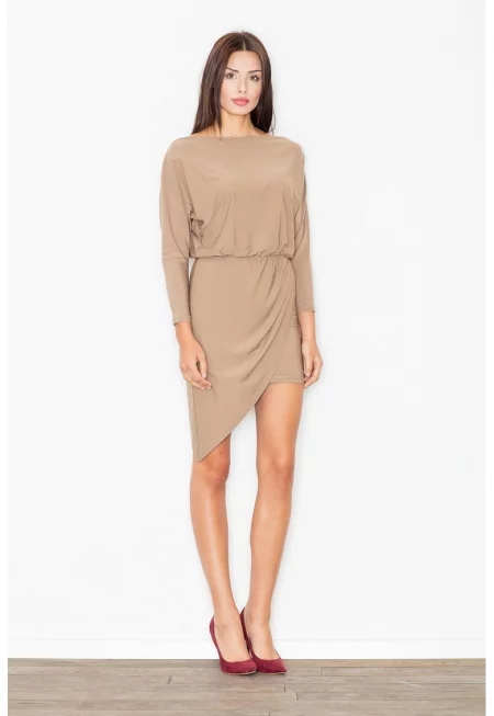 Рокля  асиметрична - с дълги ръкави - полиестер -