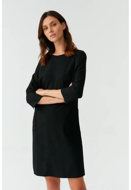 Рокля Skapi с 3/4 ръкави и пришити джобове - Черен