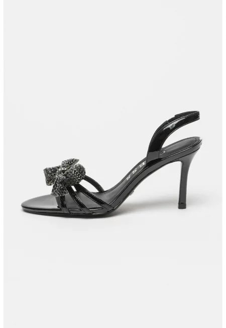 Сандали с декоративни камъни и каишка на петата - Черен