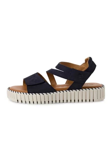 Сандали с велкро и кожа - Тъмносин