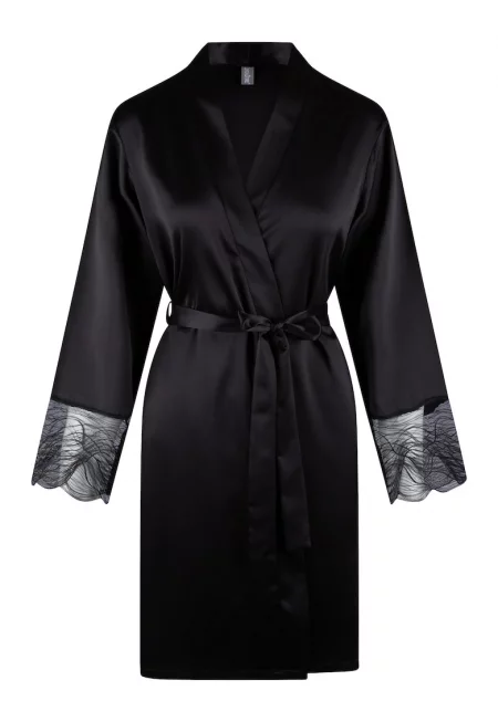 Сатинирано кимоно с разкроени маншети - Черен