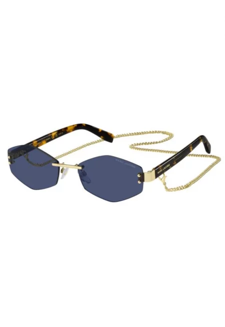 Шестоъгълни слънчеви очила Rimless с верижка - Златист/Кафяв