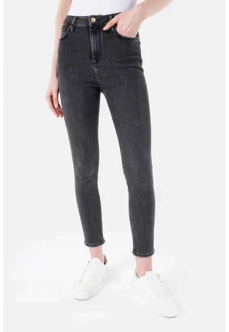 Скини дънки с висока талия - Антрацитно сиво