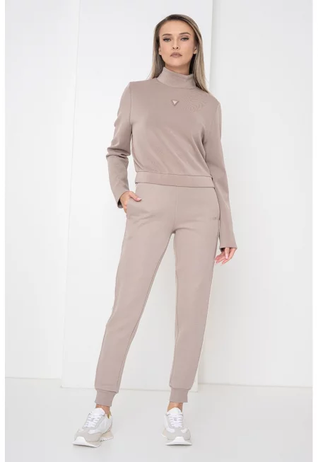 Скосен спортен панталон с лого - Светло кафяво
