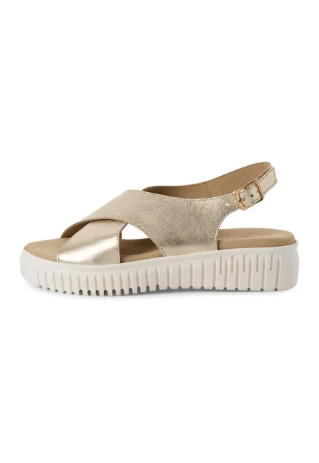 Скосени кожени сандали - Златист