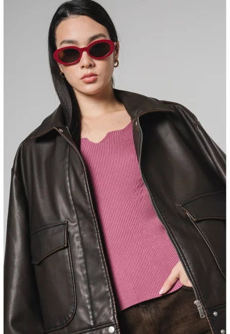 Слим пуловер със сърцевидно деколте - Бледовиолетов