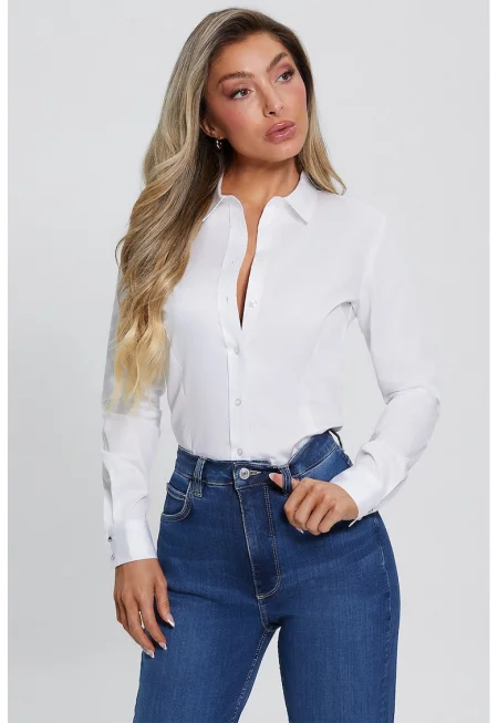 Слим риза с памук - Бял