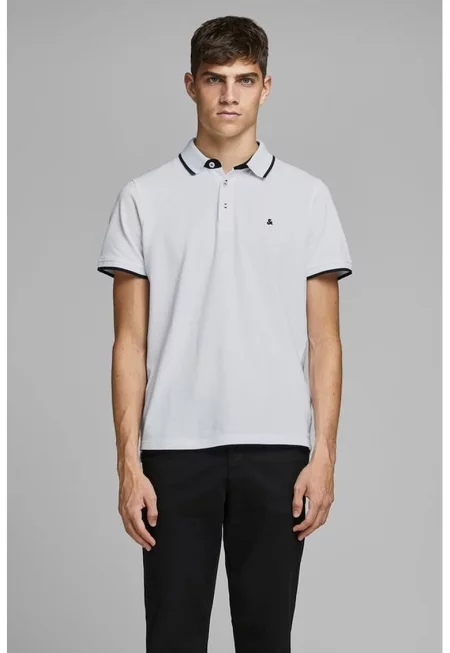 Слим тениска Paulos от органичен памук с яка - Бял