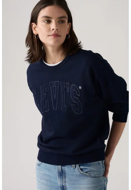 Суитшърт от памук с овално деколте - Тъмносин