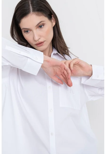 Свободна риза с джоб на гърдите - Бял