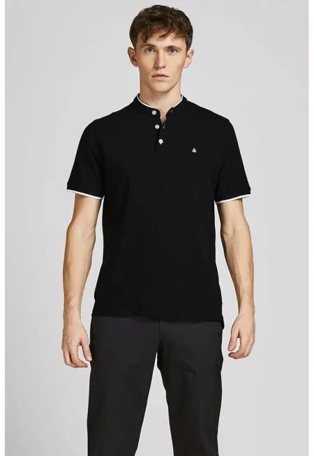 Тениска Paulos от органичен памук с копчета - Черен