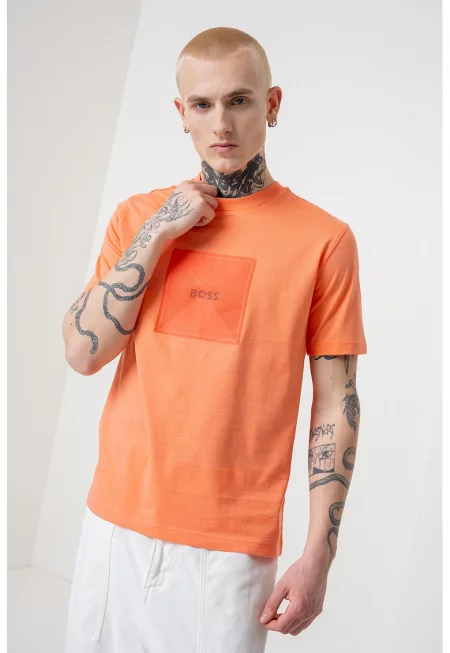 Тениска с овално деколте и лого - Мандарина