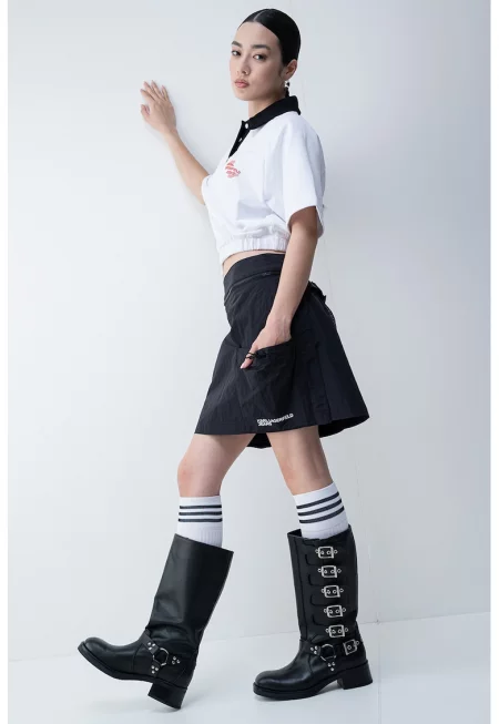 Тениска с яка и ръкави реглан - Бял/Черен