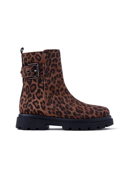 Велурени боти с принт - Кафяв