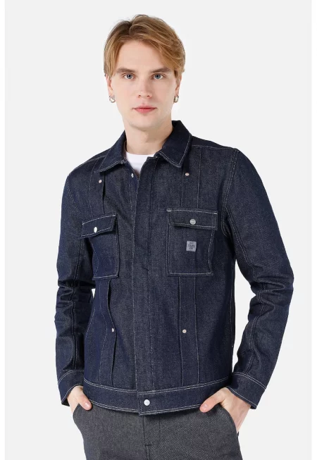 Яке от деним с джоб на гърдите - Тъмносин