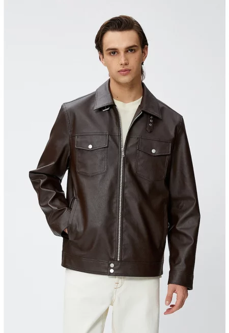 Яке от еко кожа с джобове на гърдите