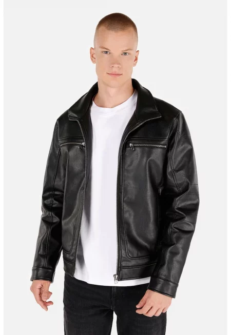 Яке от еко кожа с цип - Черен
