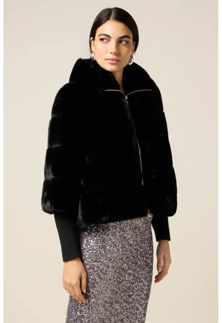 Яке от еко пух с висока яка - Черен