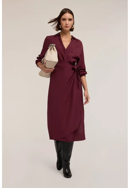 Застъпена миди шпиц рокля - Червен