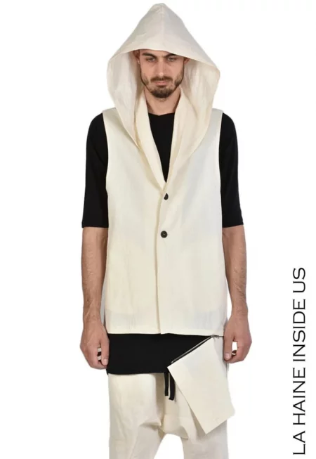 Асиметрична жилетка с копчета и подвижна долна част - Бежов