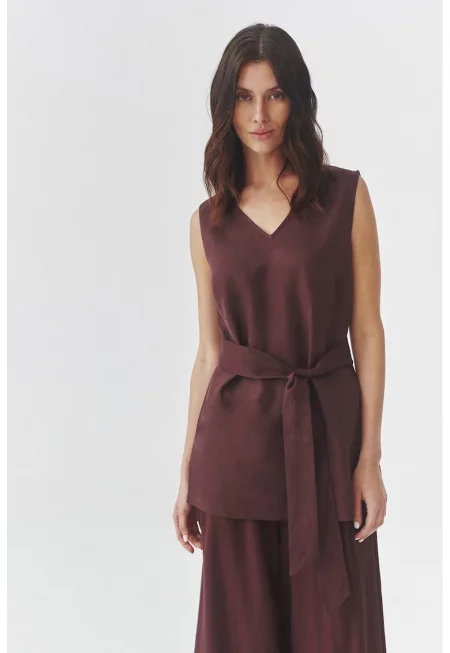 Блуза с лен Flavia с връзка - Бордо