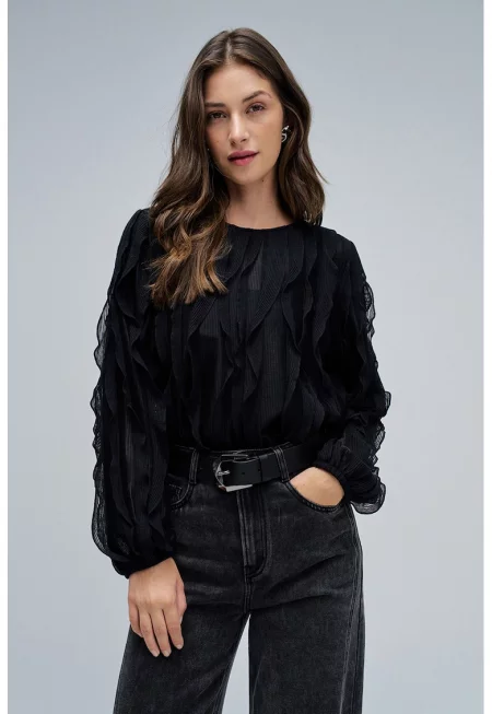Блуза с набирания - Черен