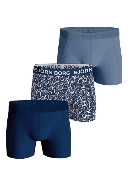 Боксерки с памук с лого на талията - 3 чифта - Бял/Син