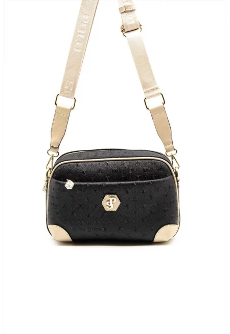 Чанта през рамо с джобове с цип - Черен/Камел