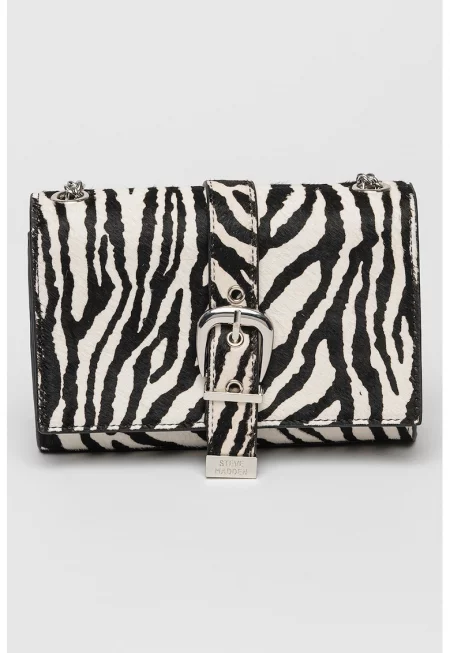 Чанта през рамо Zeta от кожа с косъм - Бял/Черен