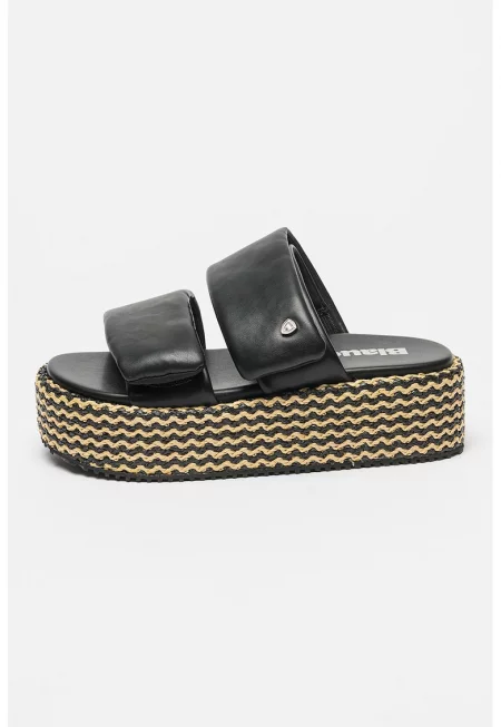 Чехли Opal от еко кожа със скосена подметка - Черен/Бежов