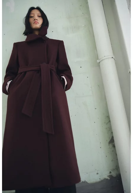 Дълго палто с вълна и шлиц отзад - Тъмновиолетов