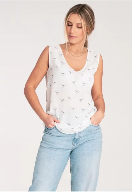 Дамска блуза -  Без ръкави - Полиестер - Екрю