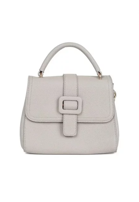 Дамска чанта  бяла със златни акценти - модерен дизайн - 2 отделения - 30x20см