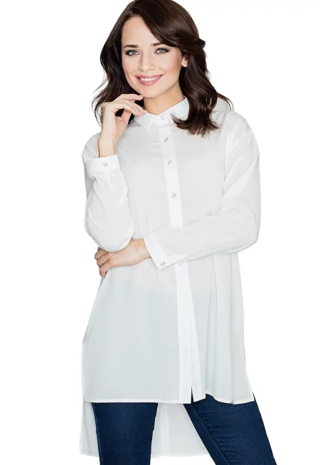 Дамска риза  K293 - бяла - полиестер/еластан/вискоза - дълъг ръкав -