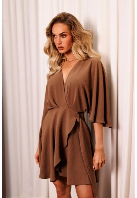 Дамска рокля - мини с разкроена долна част - Полиестер - 49754