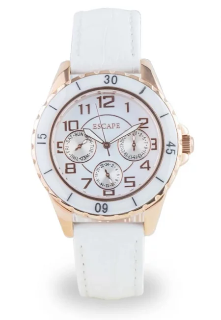 Дамски часовник  36 мм - бяла каишка от екологична кожа - водоустойчивост 5 АТМ