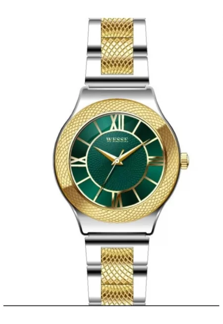 Дамски часовник  модел WWL111306 - кръгъл корпус 32мм - стоманена каишка - златист/сребрист - зелен циферблат - водоустойчивост 5 ATM