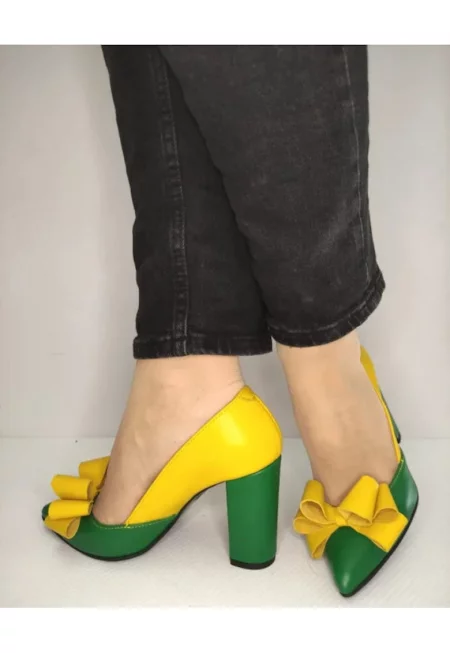 Дамски Обувки  597 - Елегантни Зелени С Жълто - Зелен