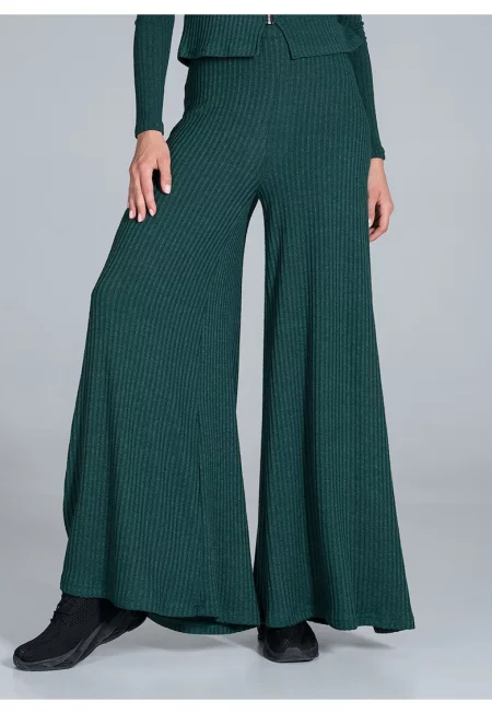 Дамски панталон  M820 - широк - на райета - зелен - вискоза/еластан/полиестер - SM