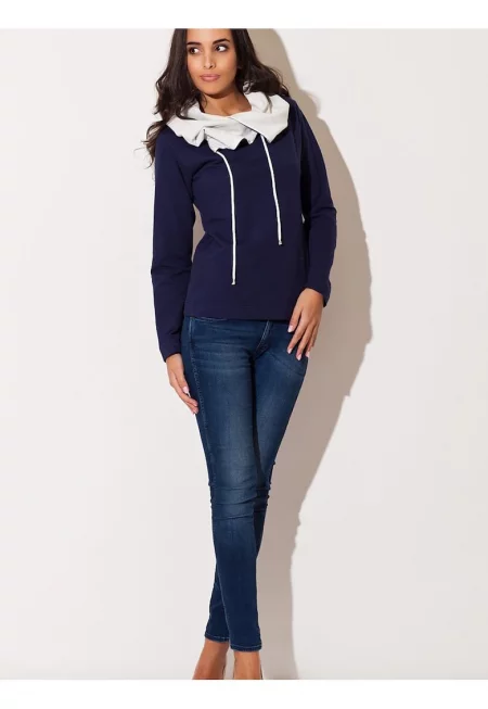 Дамски суичър  дълъг ръкав - качулка - 95% памук 5% еластан - тъмно син