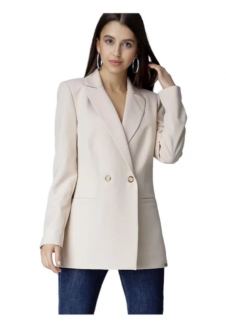 Дамско яке  елегантно - слим - V-образно деколте - бежово - полиестер/еластан -