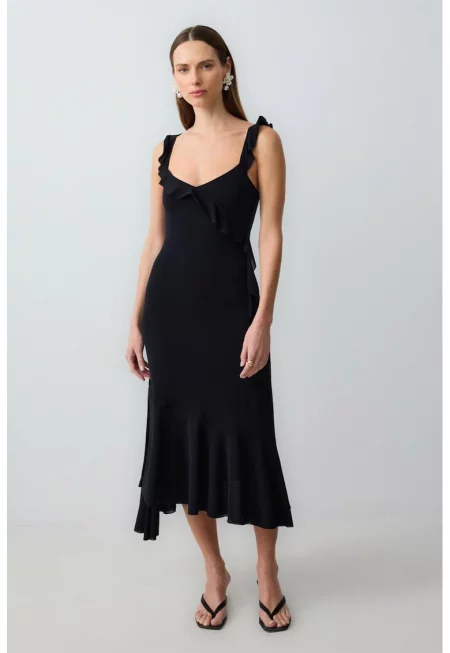 Едноцветна миди рокля - Черен