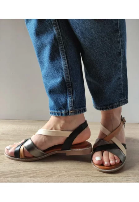 Ежедневни дамски сандали  059 A406 черни с бежово и бронз - черни