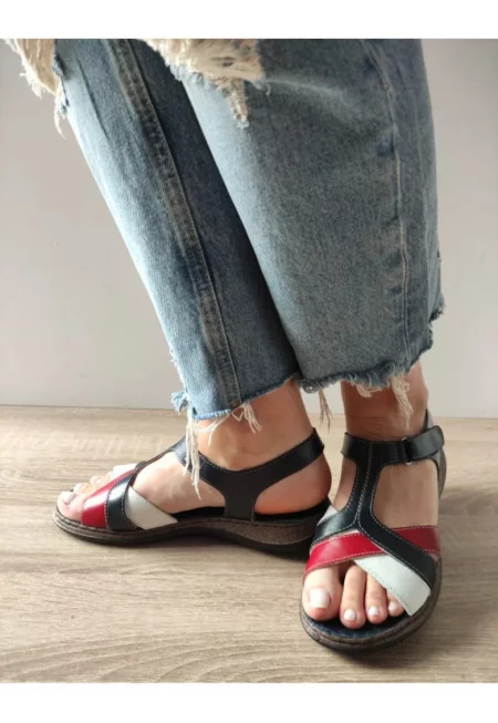 Ежедневни дамски сандали  4773 3 Тъмносин + Бял + Червен - Тъмносин