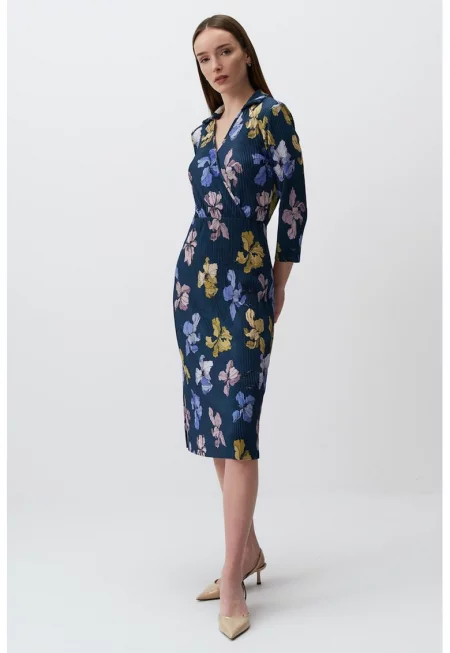 Флорална рокля тип молив с рипс