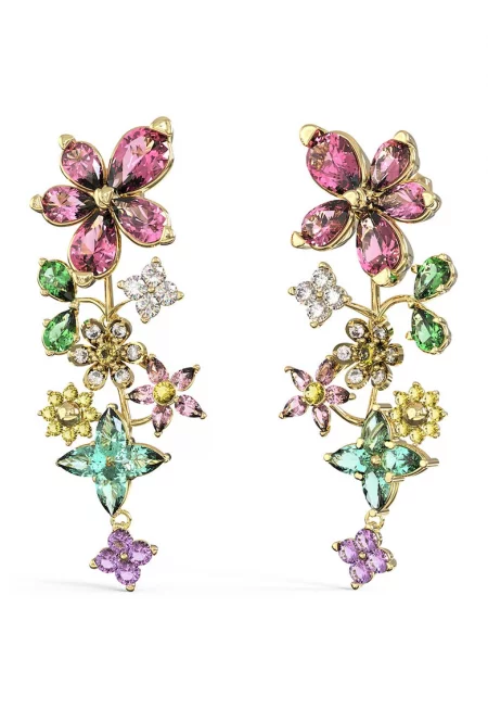 Флорални обеци с циркони - Многоцветен