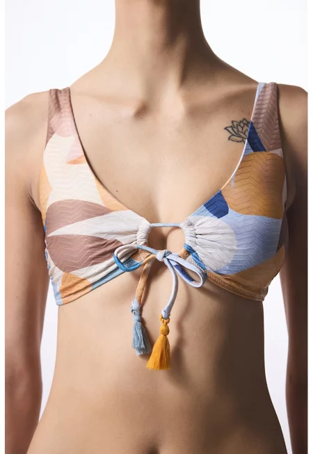 Горнище на бански с фигурален принт - Бял/Пастелносин/Светло оранжево